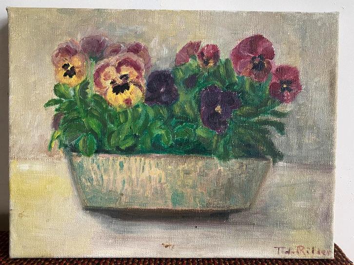 Schilderij met viooltjes, Antiek en Kunst, Kunst | Schilderijen | Klassiek, Ophalen of Verzenden