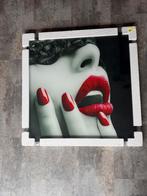 Glasschilderij Red Lips 80x80cm, Huis en Inrichting, Ophalen, Oorspronkelijke maker, Zo goed als nieuw, Schilderij