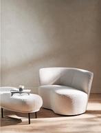 Woood fauteuil Stone crème bouclé + bankje (Evita), Huis en Inrichting, Ophalen of Verzenden, Zo goed als nieuw, 100 tot 125 cm