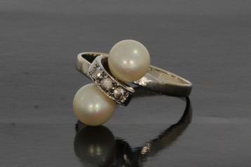 Parel zirkonia vintage 14k gouden dames ring klassiek beschikbaar voor biedingen