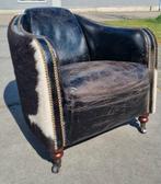Aviator fauteuil leer + koeienhuid + GRATIS BEZORGING, Ophalen of Verzenden, Gebruikt, Leer, Aviator