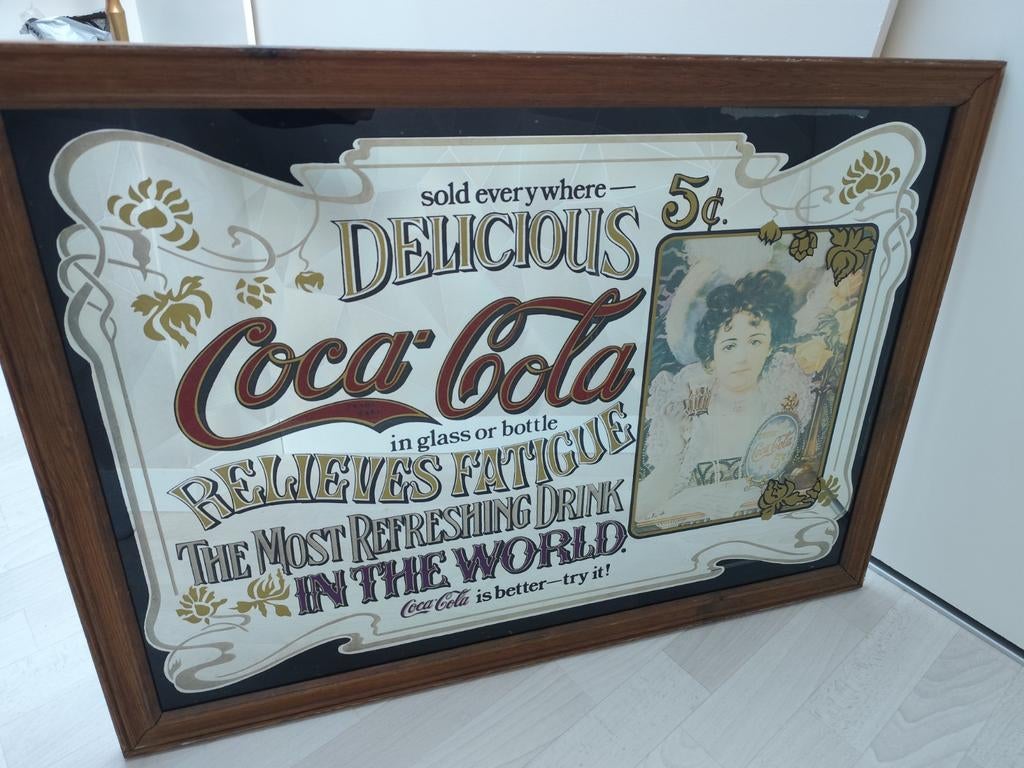 Vintage Coca Cola Spiegel, Antiek en Kunst, Antiek | Spiegels, Ophalen, Rechthoekig, 50 tot 100 cm, Minder dan 100 cm