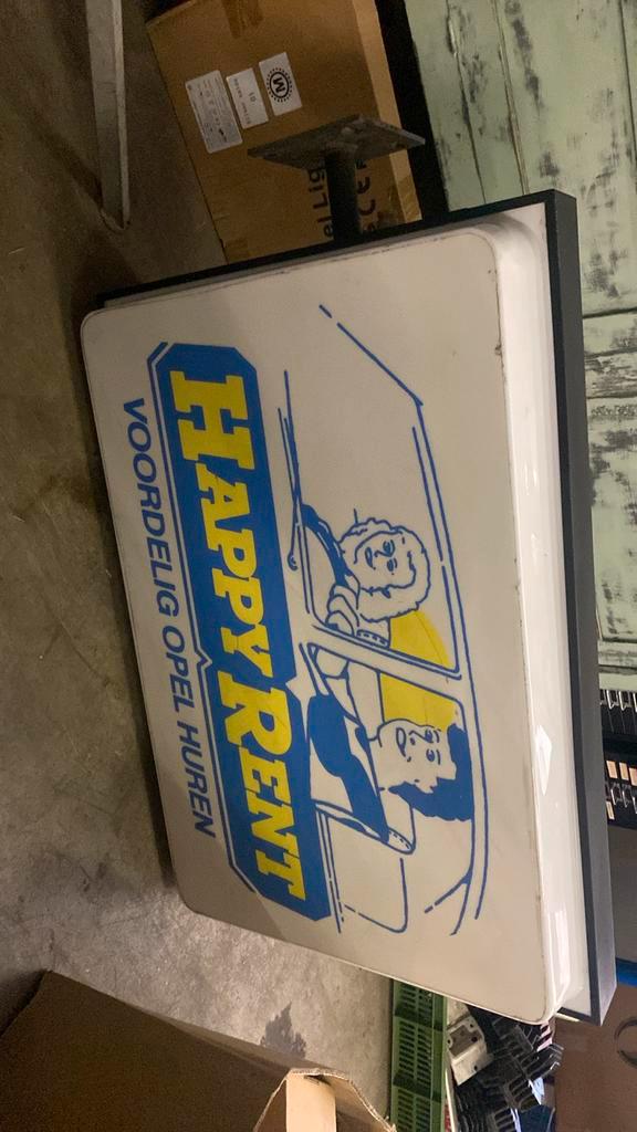 Vintage Happy Rent Opel Huren Lichtbak Reclamebord Lamp LETR, Antiek en Kunst, Antiek | Lampen, Ophalen