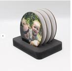 Houten houder voor 4 ronde onderzetters, Ophalen of Verzenden, Nieuw, Glas of Kopje