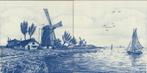 set van 2 Delfts blauwe tegels molen en boot gesigneerd, Antiek en Kunst, Antiek | Wandborden en Tegels, Ophalen of Verzenden
