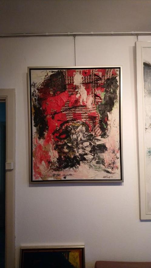 100x80 cm=JAN SIERHUIS 1928-2023==uit 1965==olie + collage, Antiek en Kunst, Kunst | Schilderijen | Abstract, Ophalen