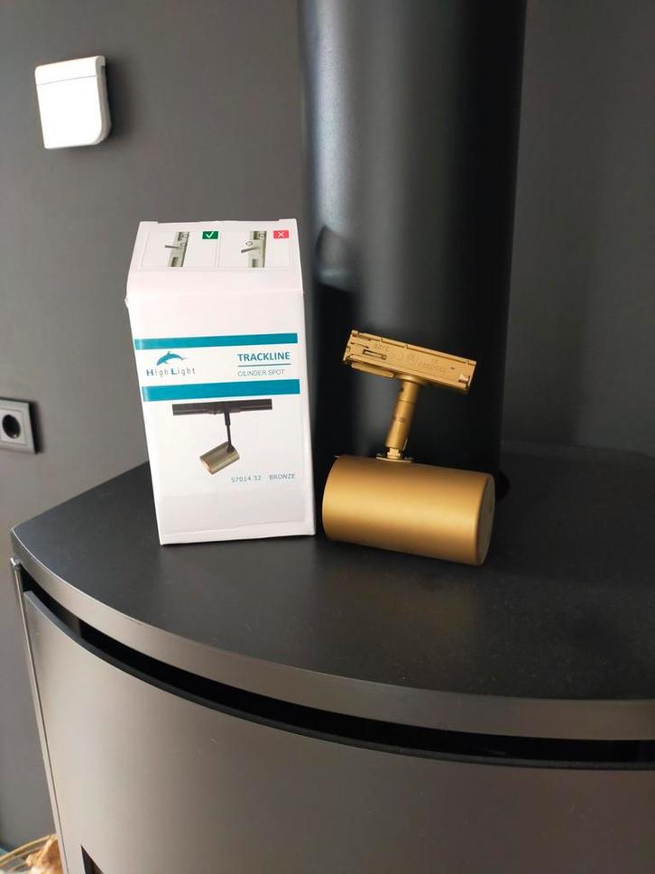 4 Bronzen Railspots - Nieuwstaat - Voor 1-Fase Rail, Huis en Inrichting, Lampen | Spots, Zo goed als nieuw, Plafondspot of Wandspot