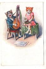 Poezen ansichtkaart 1927  muziek maken, Verzenden, 1920 tot 1940, Gelopen, Overige thema's