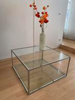 Moderne glazen salontafel in chroom frame, Ophalen, 50 tot 100 cm, Vierkant, 50 tot 100 cm