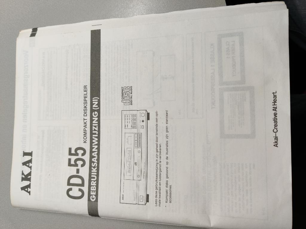 Gebruiks Handleiding Akai CD-speler CD-55, Ophalen of Verzenden, Zo goed als nieuw, Overige merken