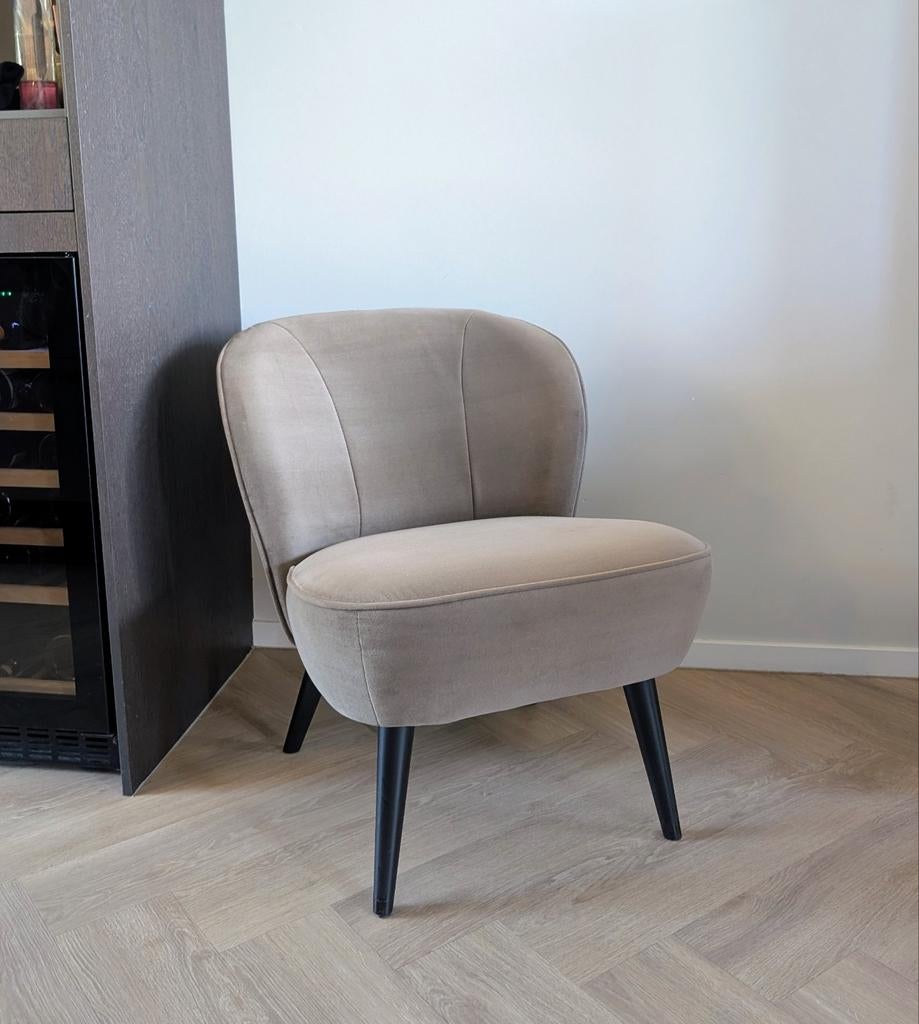Stijlvolle WOOOD Fauteuil Sarah – velours - zeer nette staat, Ophalen, Minder dan 75 cm, Zo goed als nieuw, Stof