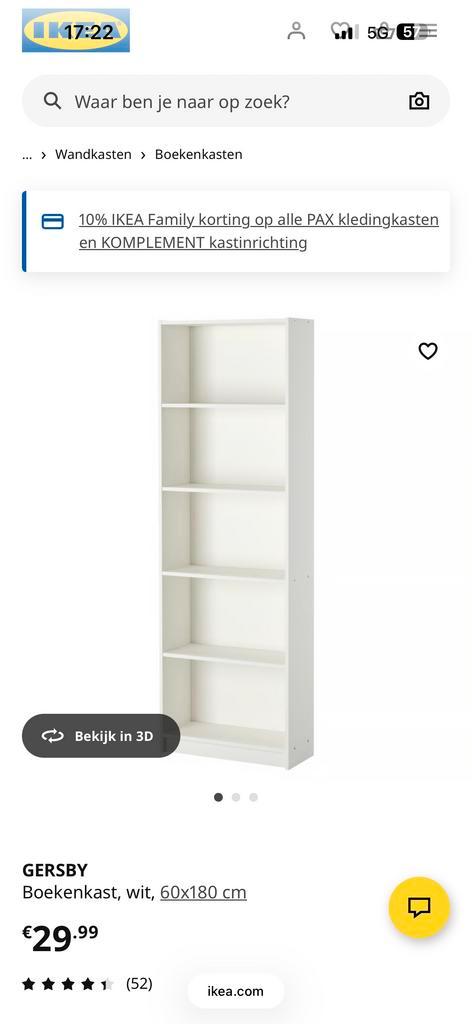 Witte IKEA Billy Boekenkast - 60x180 cm, Huis en Inrichting, Kasten | Boekenkasten, Gebruikt, 50 tot 100 cm, 150 tot 200 cm, Minder dan 25 cm