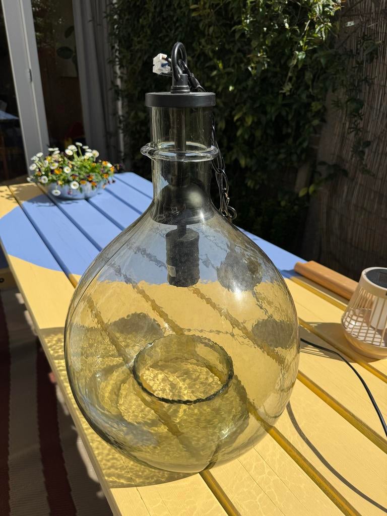 Donkergroene glazen lampenkap, Huis en Inrichting, Lampen | Hanglampen, Ophalen, Gebruikt, Glas, Minder dan 50 cm