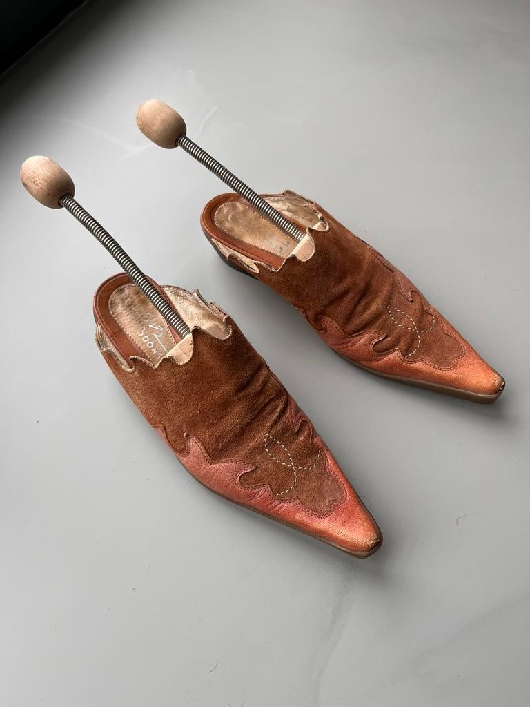 Instappers sandalen hakken | western | Dick Boons | maat 38, Bruin, Zo goed als nieuw, Sandalen of Muiltjes, Ophalen of Verzenden