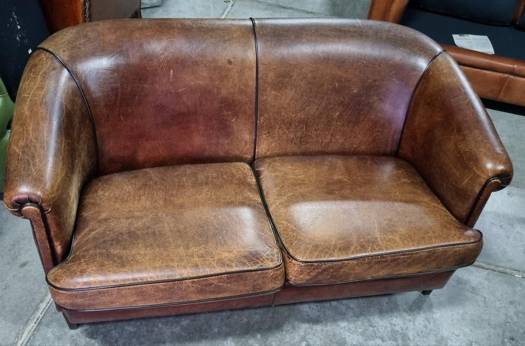 Oude Schapenleren vintage bank + BEZORGING GRATIS, Ophalen of Verzenden