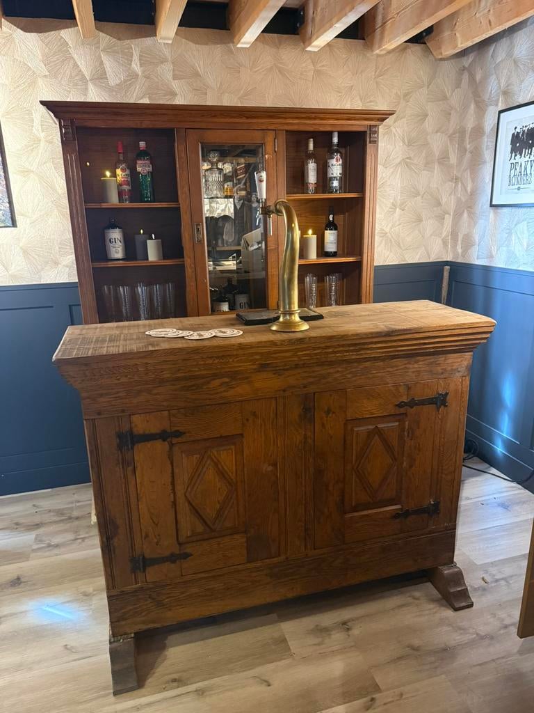 Prachtige luifelbar toog bar set man cave bruin cafe kroeg, Ophalen, Zo goed als nieuw