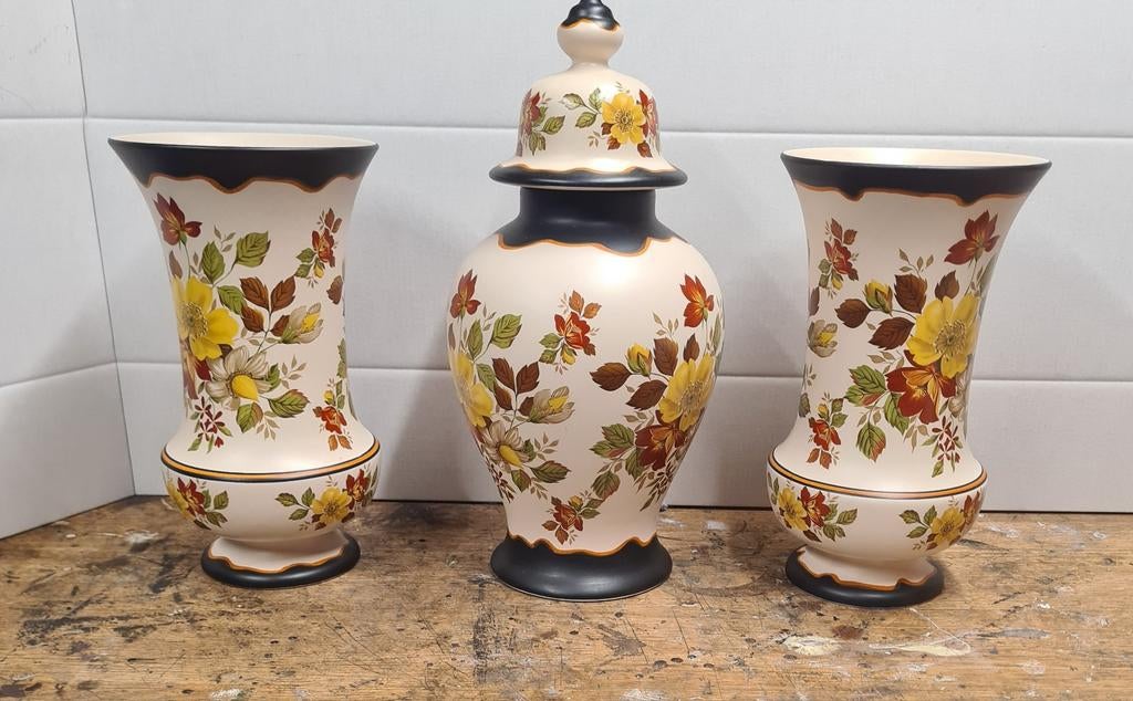 Prachtig Gouda Plateel Modica Vazen Set - Oud-Gouda, Antiek en Kunst, Antiek | Keramiek en Aardewerk, Ophalen of Verzenden