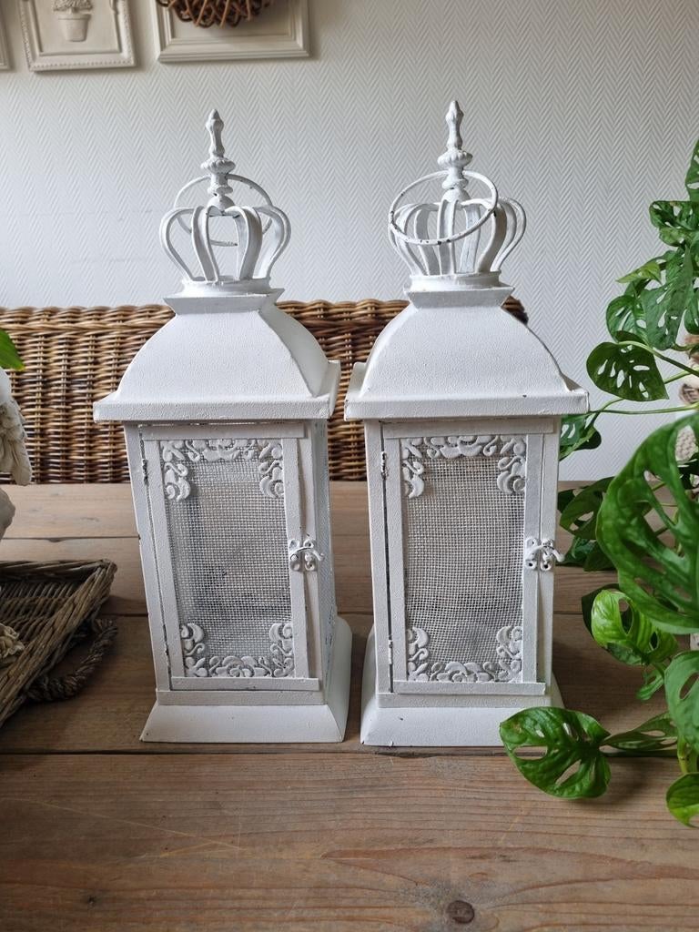 Windlichten kroon wit ijzer gaas, 25 tot 50 cm, Wit, Ophalen of Verzenden, Zo goed als nieuw