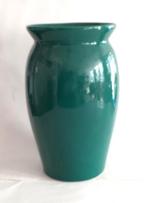 Vintage keramische vaas in glanzend Smaragdgroen, Ophalen, Aardewerk of Porselein, Zo goed als nieuw, Minder dan 50 cm