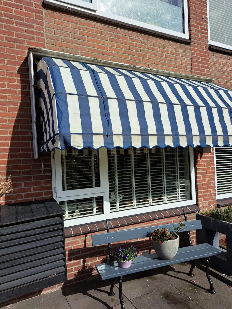 Markies 2650mm breed, houten geraamte, doek verweerd, Ophalen, Gebruikt, Markies, 250 cm tot 450 cm