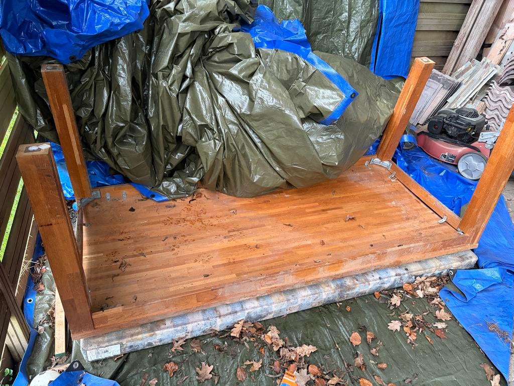 Oude houten tafel - gratis af te halen (voor hout:brandhout), Ophalen, Gebruikt, 50 tot 100 cm, Vijf personen of meer