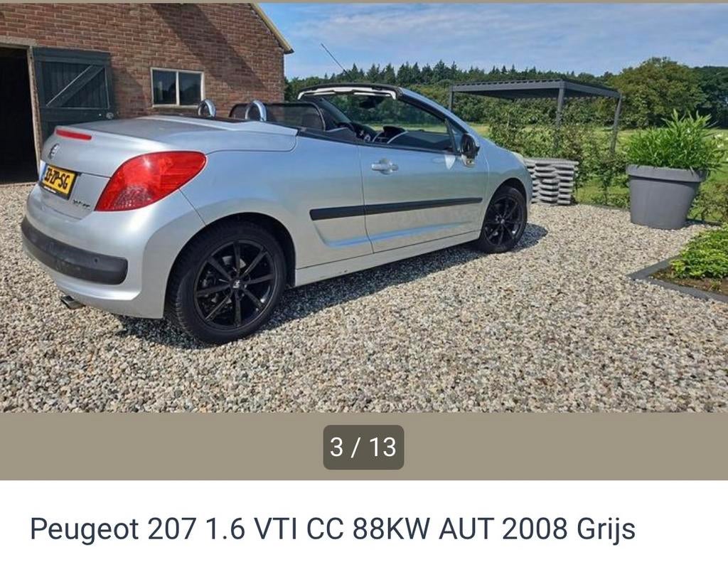 Peugeot 207 1.6 VTI CC 88KW AUT 2008 Grijs, Auto's, Peugeot, 4 cilinders, Cabriolet, 4 stoelen, 75 €/maand