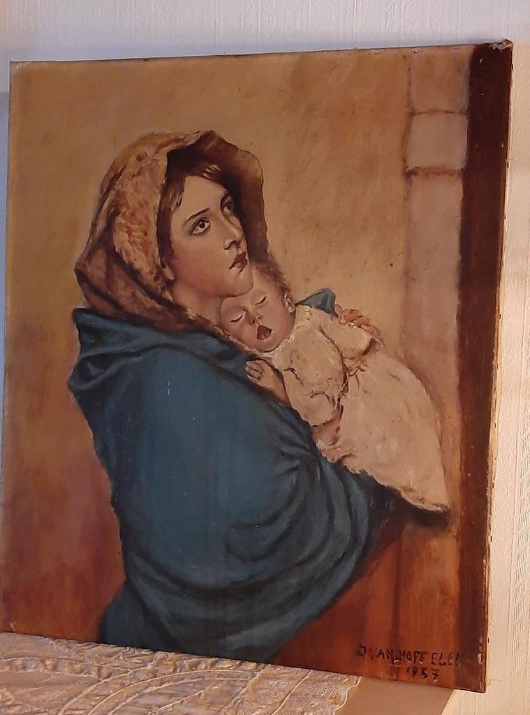 Schilderij op doek Madonna met kindje., Antiek en Kunst, Ophalen