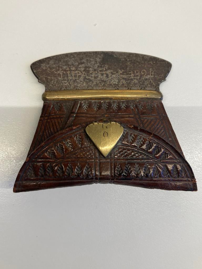 Antiek Hand Mes Nederlands-Indië 1920 met Lederen Schede, Antiek en Kunst, Ophalen of Verzenden