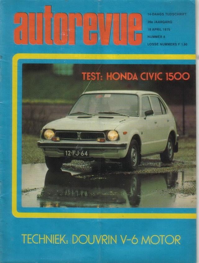 Autorevue 8 1975 : Honda Civic 1500 - Replica Bugatti - Alfa, Ophalen of Verzenden, Gelezen, Algemeen