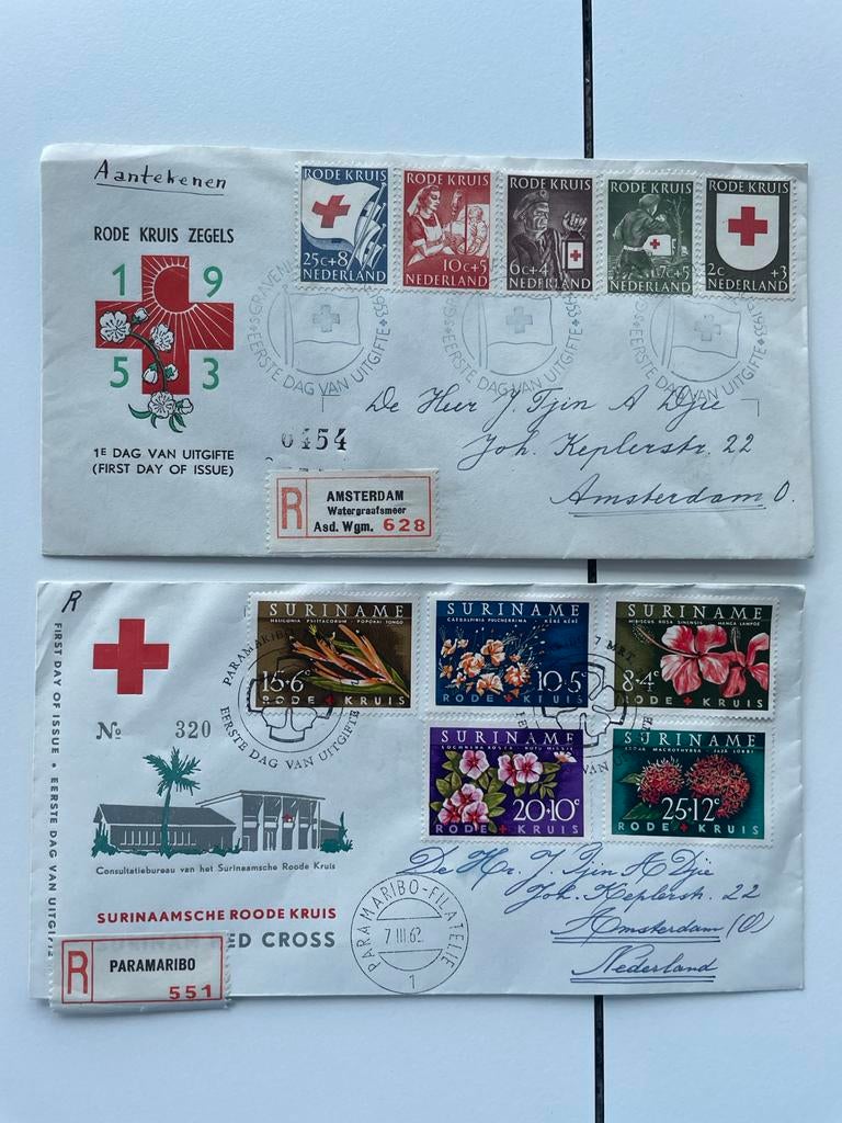 Nederland & Suriname Rode Kruis FDC's (Aangetekend), Postzegels en Munten, Postzegels | Nederland, Ophalen of Verzenden, Na 1940