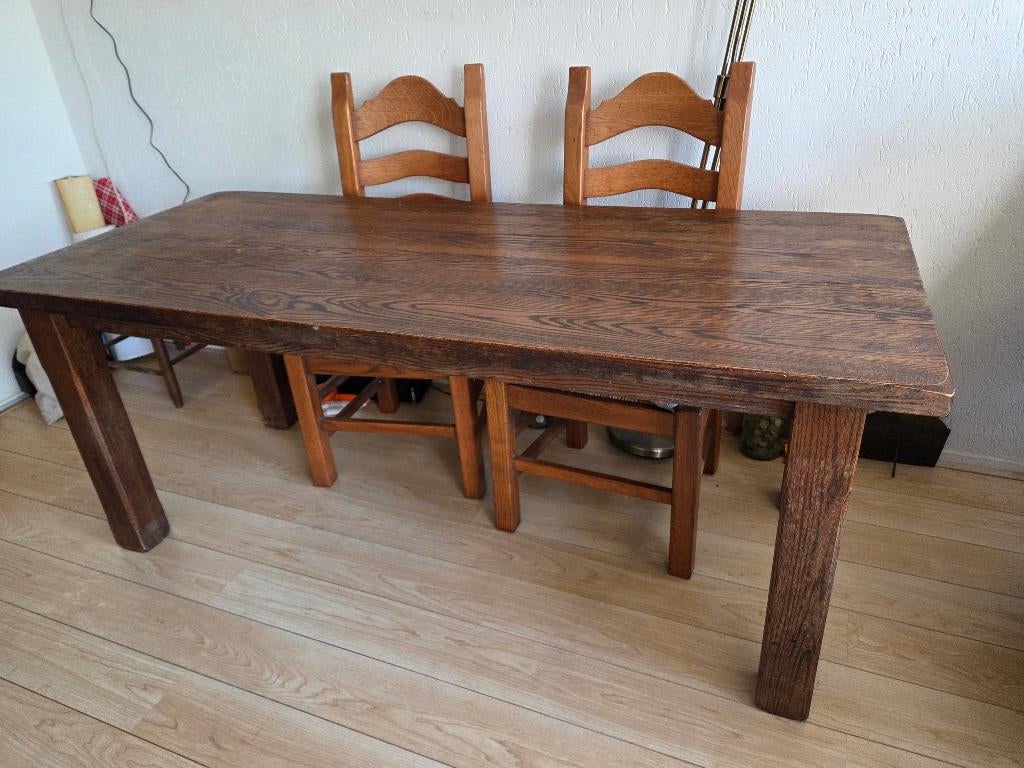 Massief eikenhouten eettafel, Huis en Inrichting, Tafels | Eettafels, Gebruikt, 50 tot 100 cm, 150 tot 200 cm, Vijf personen of meer