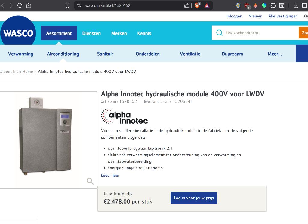 Alpha Innotec hydraulische module 12 KW  400V doorstroom, Minder dan 30 cm, Overige typen, Nieuw, Minder dan 60 cm