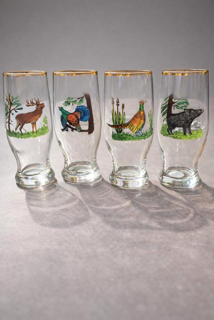 Vintage Hubertus Bierglazen – Set met Wildmotieven, Antiek en Kunst, Antiek | Glas en Kristal, Ophalen of Verzenden