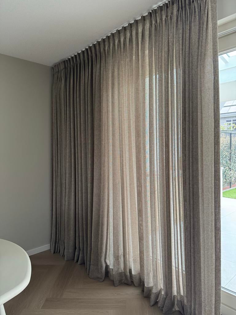 Linnen gordijnen, Ophalen, Gebruikt, Bruin, 200 cm of meer