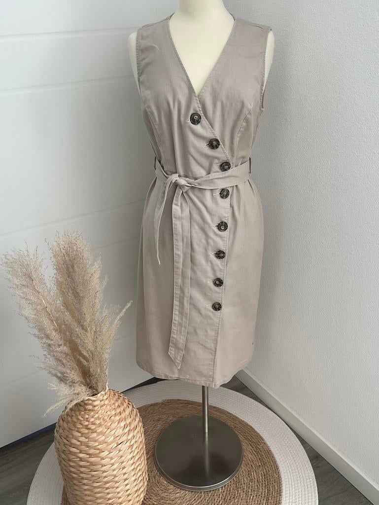 Suzy Q / prachtige linnen doorknoop jurk/  maat M, Kleding | Dames, Maat 38/40 (M), Verzenden, Beige, Knielengte
