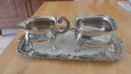 Zilverkleurige suiker- en melkset op dienblad, Antiek en Kunst, Antiek | Goud en Zilver, Ophalen of Verzenden