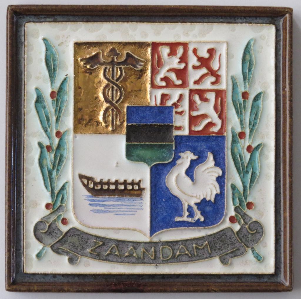 Porceleyne Fles Delft cloisonne tegel Wapen Zaandam, Antiek en Kunst, Ophalen of Verzenden