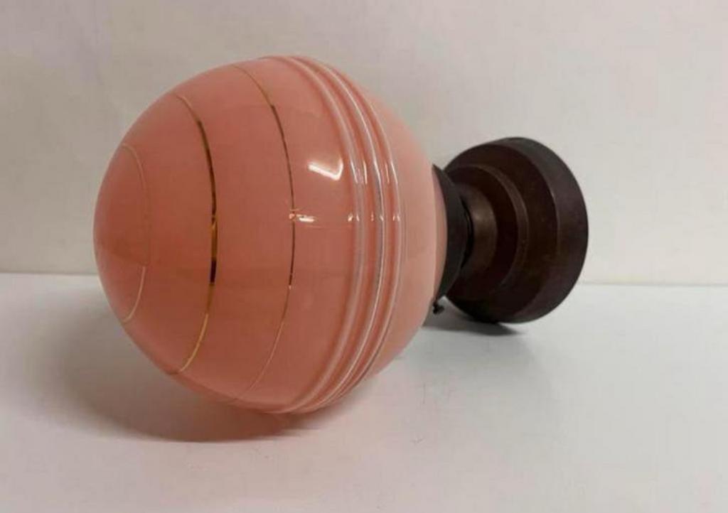 Art deco plafondlamp roze gouden accenten koperen armatuur, Ophalen of Verzenden, Zo goed als nieuw, Glas, Art Deco