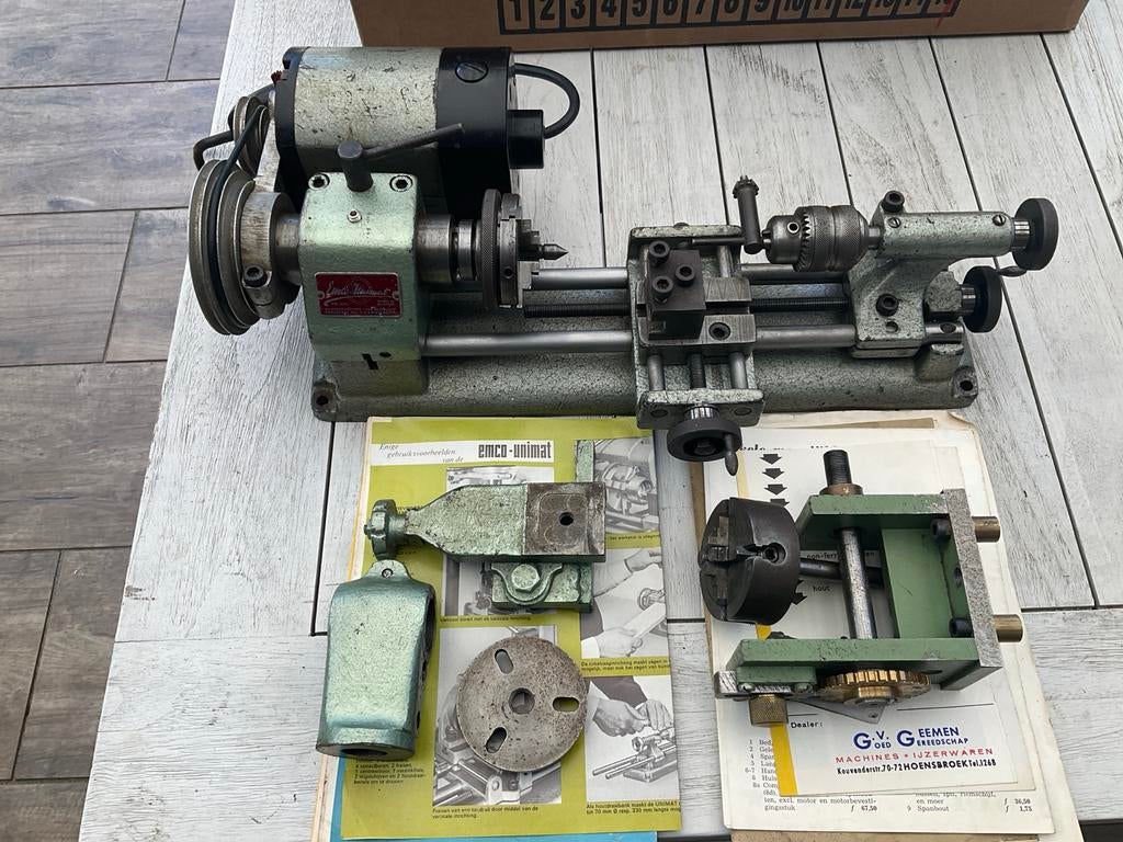 Emco Unimat DB draaibank met accessoires en handleiding, Doe-het-zelf en Verbouw, Draaibanken, Ophalen, Gebruikt, Metaaldraaibank