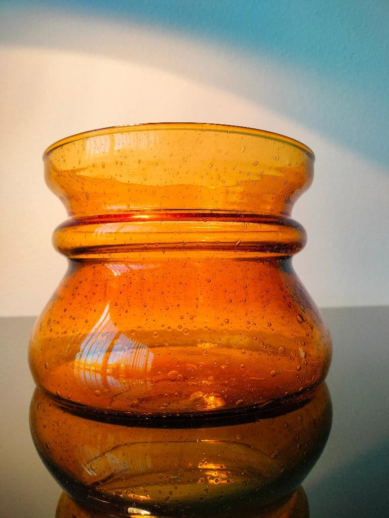 Leerdam Amber Glas Vaas Floris Meydam 1970, Antiek en Kunst, Antiek | Glas en Kristal, Ophalen of Verzenden