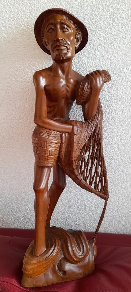 super grote handgesneden Balinese netvisser 60 cm, Verzenden