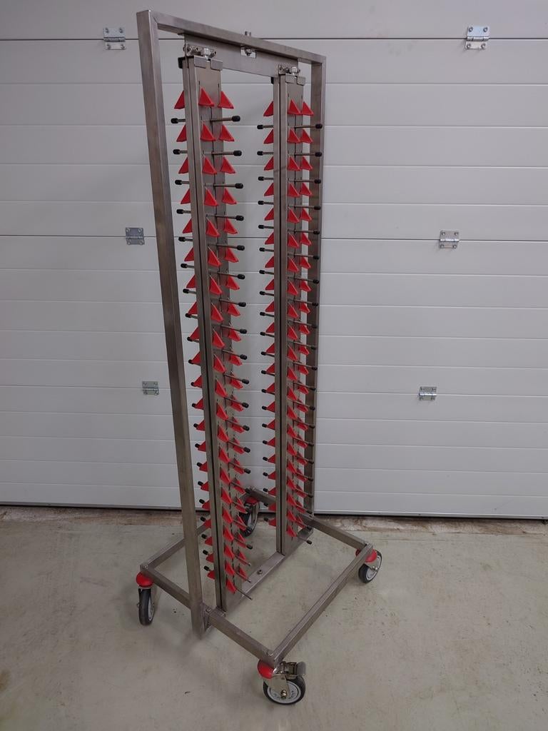 RVS bordenwagen / bordenrek op wielen, Ophalen, Bordenrek, Zilver, Zo goed als nieuw