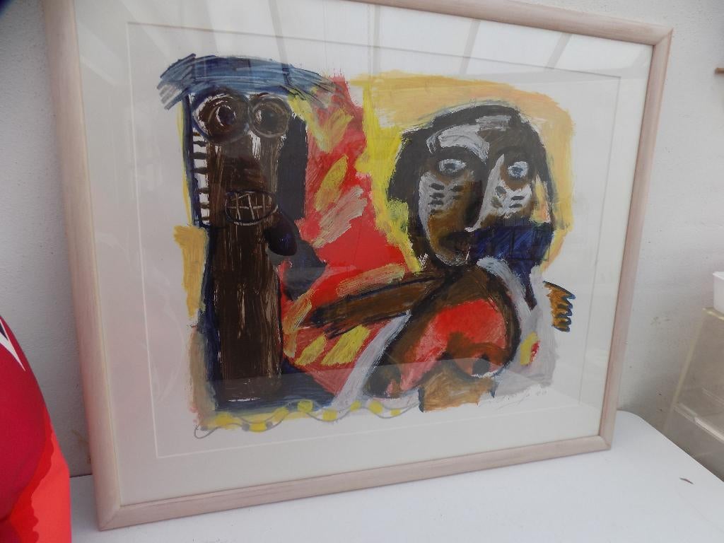 John Lie a Fo Schilderij acrylverf op board in galerielijst, Antiek en Kunst, Kunst | Schilderijen | Klassiek, Ophalen of Verzenden