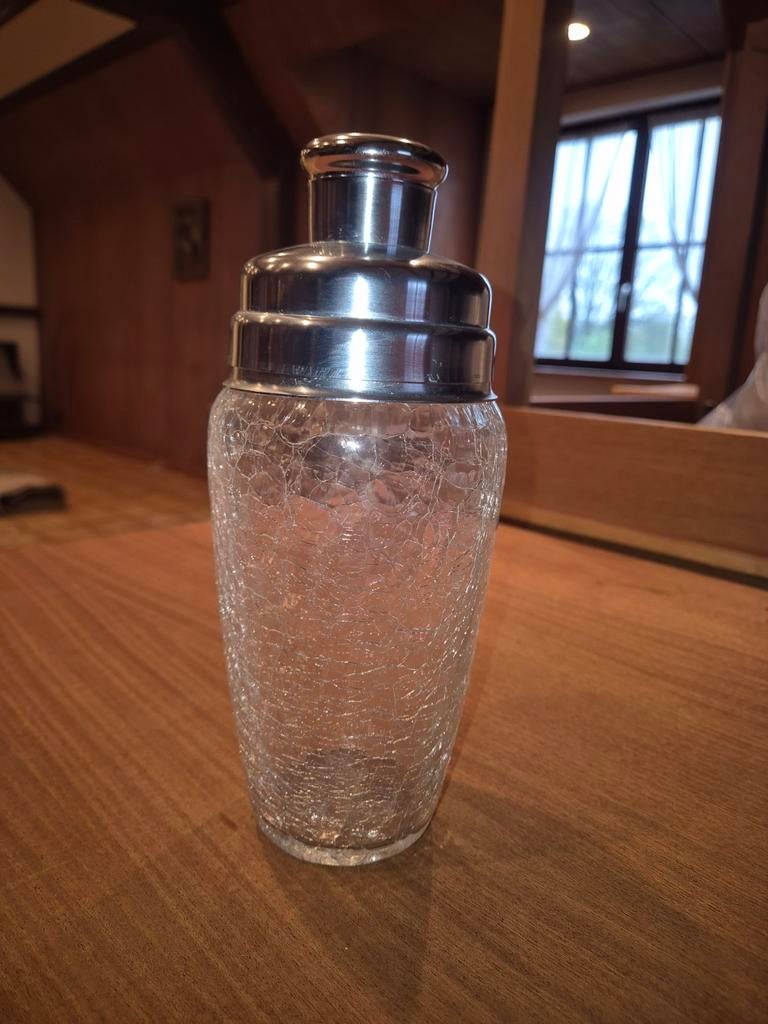 Vintage cocktailshaker craquelé glas en inox, Antiek en Kunst, Ophalen of Verzenden