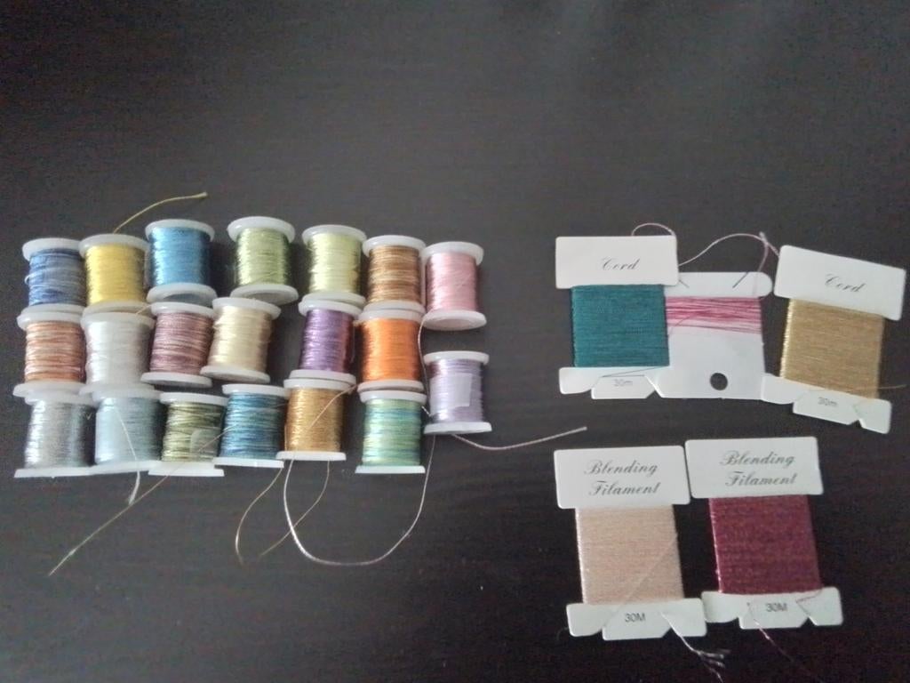 20 kleine klosjes borduurgaren,  en 4 kaartjes, Ophalen of Verzenden, Zo goed als nieuw, Handborduren, Borduurgaren of Zijde