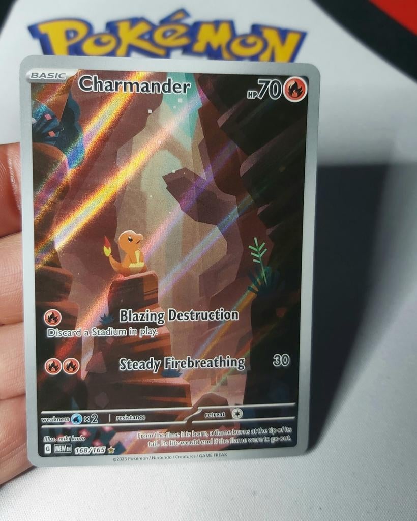 Charmander Illustration Rare, Mew151 Set 2023, Ophalen of Verzenden, Zo goed als nieuw, Losse kaart, Foil