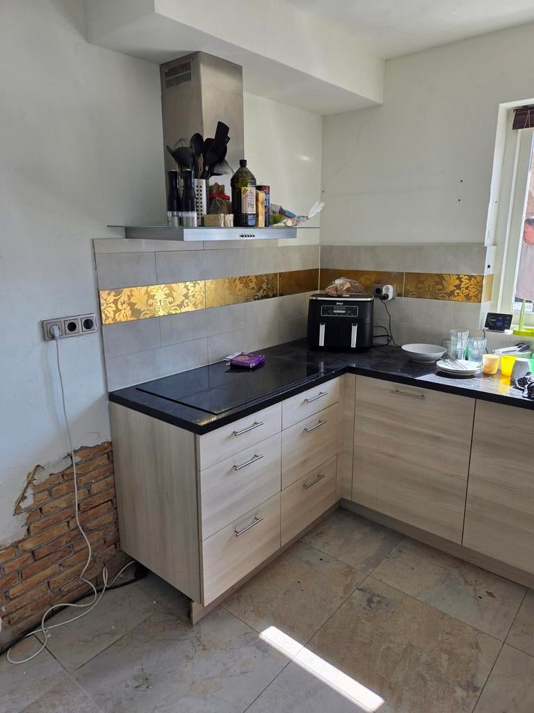 Complete hoekkeuken met afzuigkap en spoelbak, Ophalen, Gebruikt, Bruin, Hoekkeuken