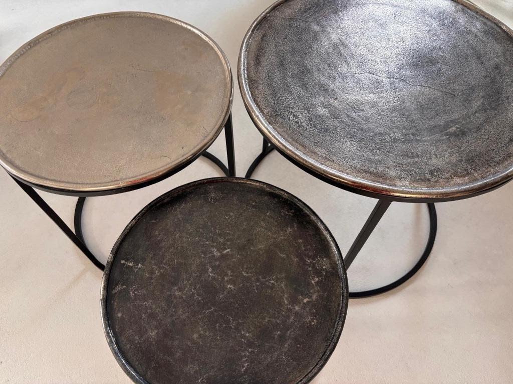 Bijzettafels Surat 3 stuks (De Bommel Meubelen), Huis en Inrichting, Tafels | Bijzettafels, Minder dan 55 cm, Gebruikt, Metaal of Aluminium