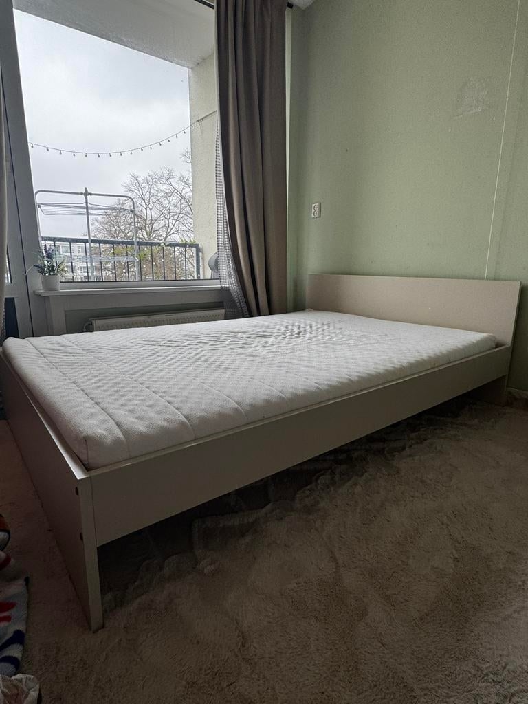 Tweepersoonsbed 140x200 cm - bed in prima staat van ikea, Wit, Tweepersoons, Zo goed als nieuw, Hout