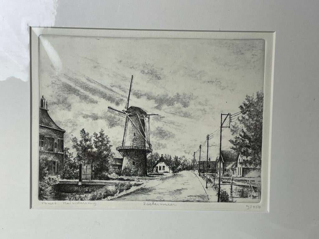 Zoetermeer - ets van Bart Reindersma (1953-), 2000 tot heden, Handgekleurd, Ets, Stadsgezicht